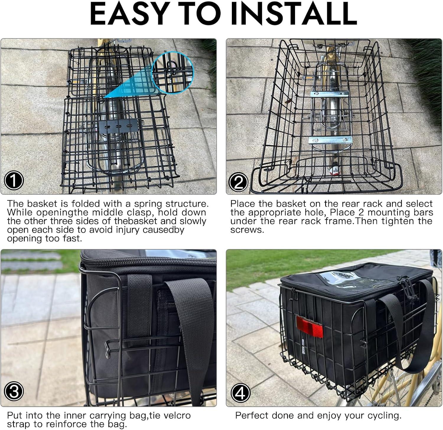 RAYMACE Bike Basket Rear with Cooler Bag and Cargo Net,Waterproof Cover,Folding Bicycle Basket, Quick Release Design Ebike Basket for Adult, Storage Groceries,Bento Lunch,Fruit
