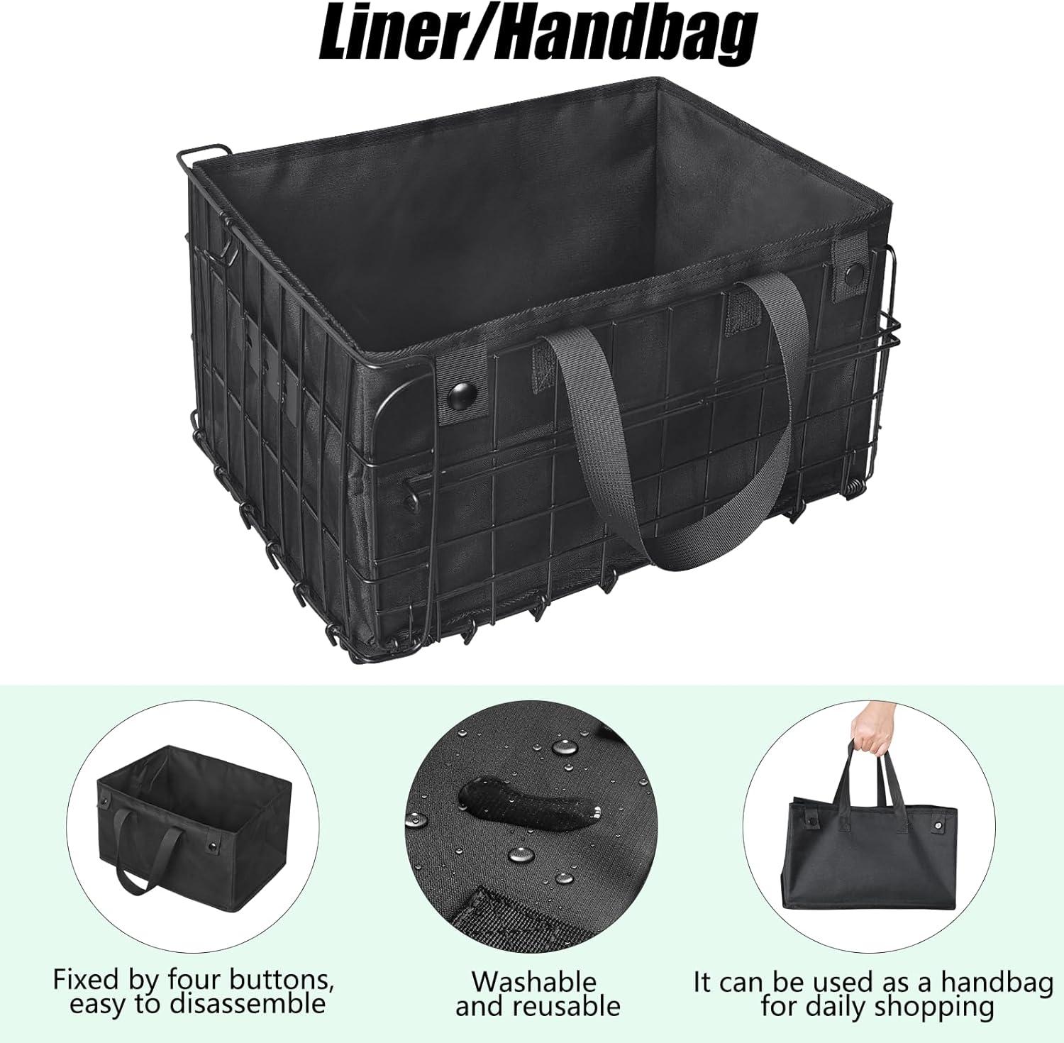RAYMACE Bike Basket Rear,Bicycle Basket with Removable Liner,Rainproof Cover and Cargo Net,Folding Bike Baskets for Adult,Quick Release Design Fits for Most Rear Mounted Bike Rack