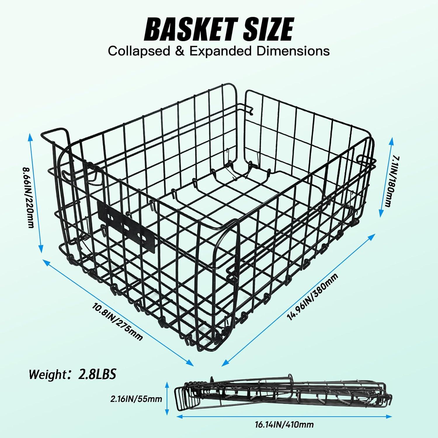 RAYMACE Bike Basket Rear,Bicycle Basket with Removable Liner,Rainproof Cover and Cargo Net,Folding Bike Baskets for Adult,Quick Release Design Fits for Most Rear Mounted Bike Rack